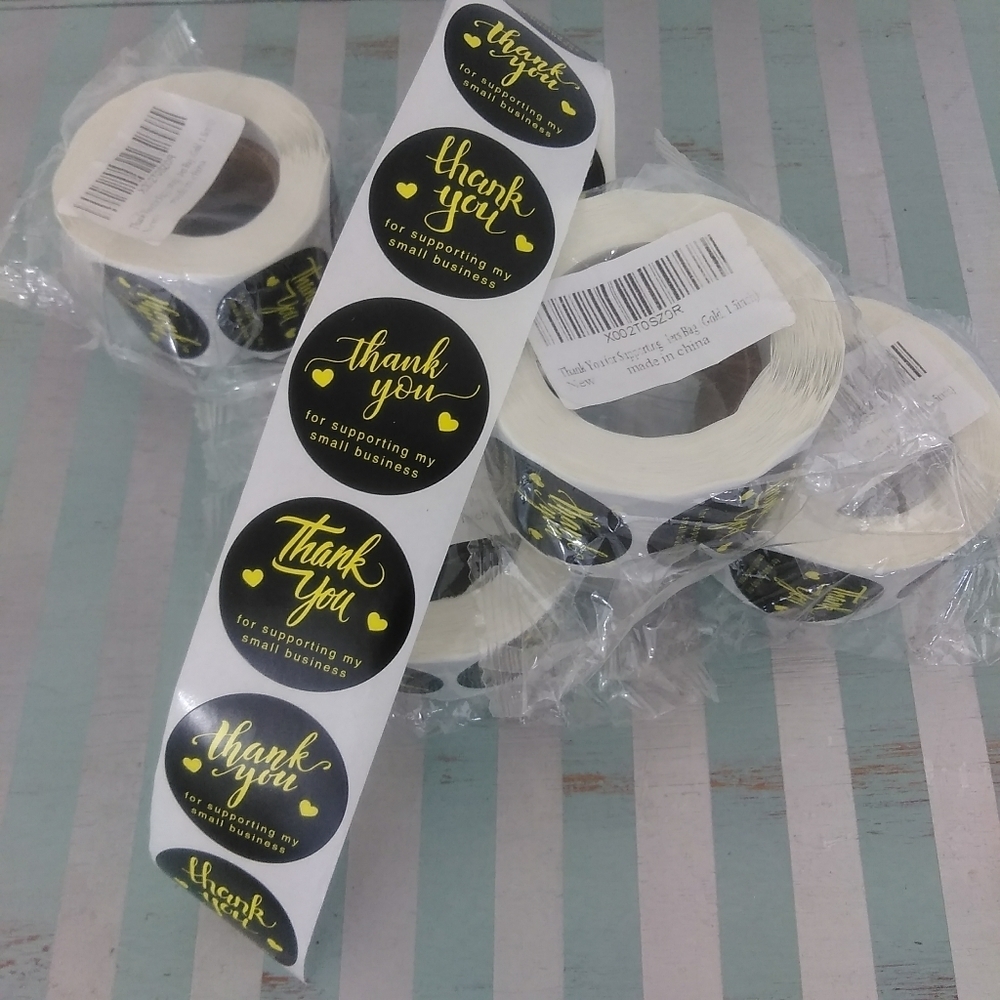 STICKERS STATIONARY 500ct.-1.5" Thank You Variety Packaging Round Black Stickers